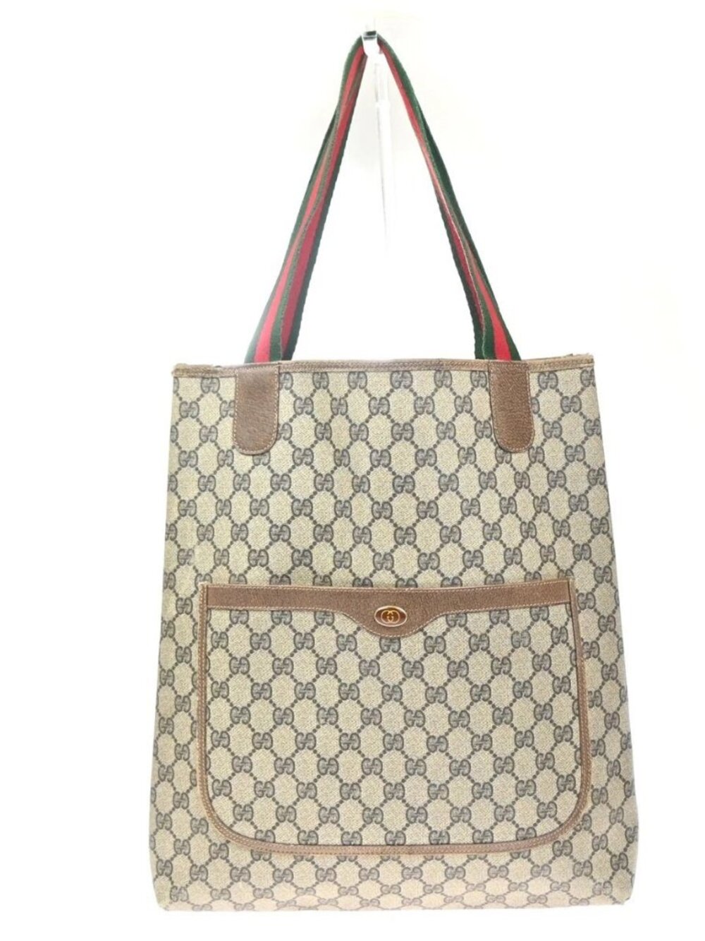 GUCCI Logo GG Sherry Line Shoulder Tote Hand Bag PVC Leather Beige Italy 60MA456